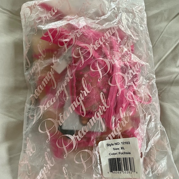 Brand new fuchsia mesh garter chemise lingerie set - Picture 5 of 6